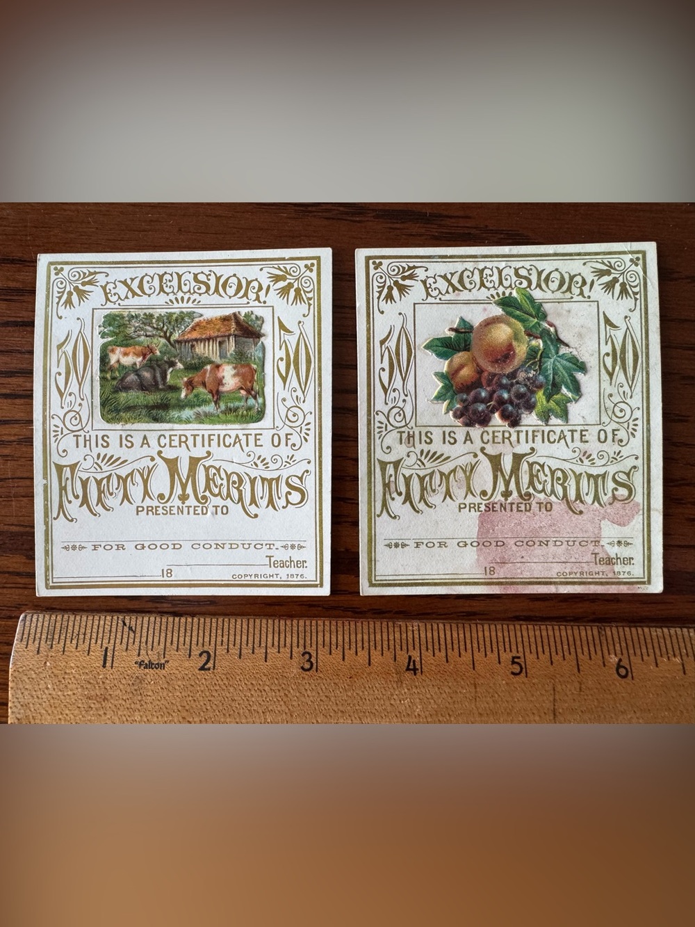 Victorian 1870's Reward of Merit Cards Good Conduct Teacher School Ephemera